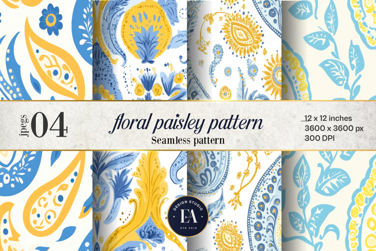 Botanical Paisley Digital paper |Indian Malabar pattern