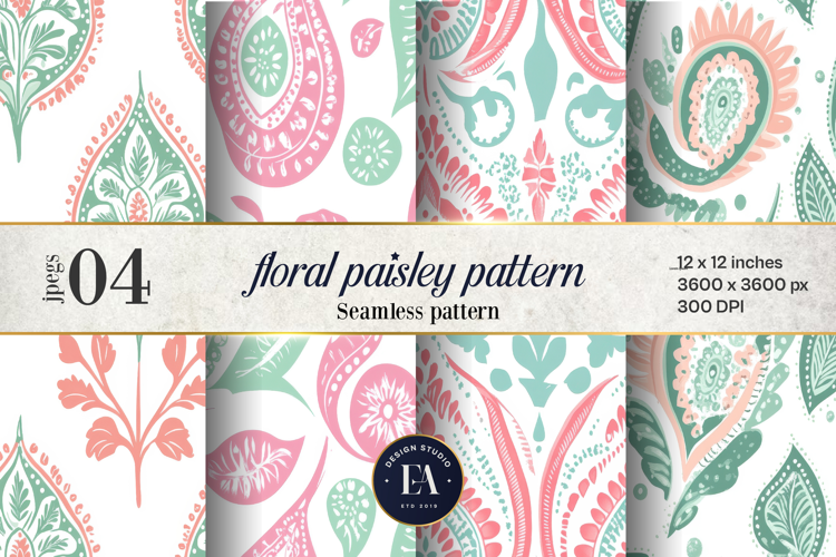 Botanical Paisley Digital paper |Indian Malabar pattern