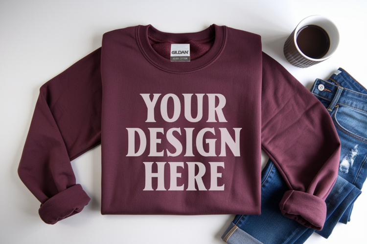 Maroon Gildan 18000 Folded Flat Lay Mockups