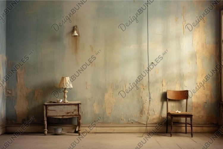 Vintage room interior with peeling paint