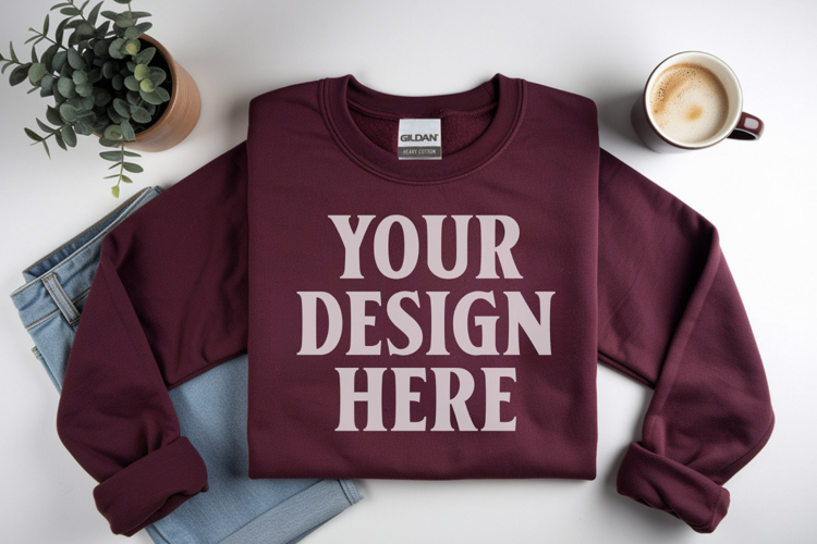 Maroon Gildan 18000 Folded Flat Lay Mockups