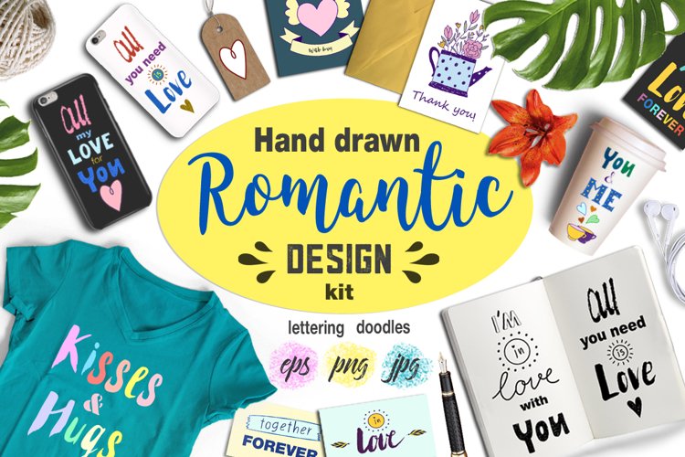 Hand drawn Romantic design kit