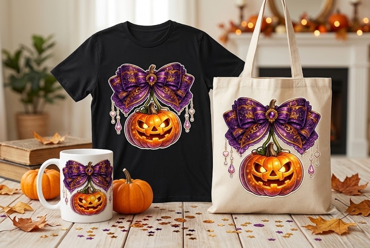 Purple Halloween Pumpkin Bow PNG, Gothic Coquette Sublimatio