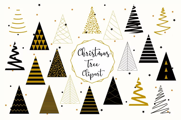 Elegant christmas tree clipart, Black and gold christmas svg