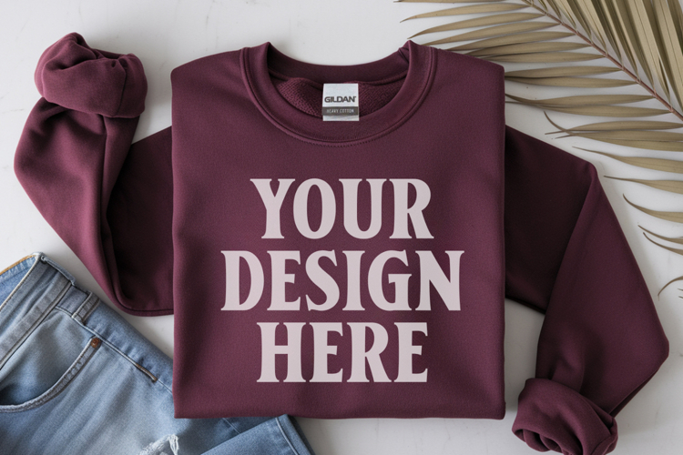 Maroon Gildan 18000 Folded Flat Lay Mockups