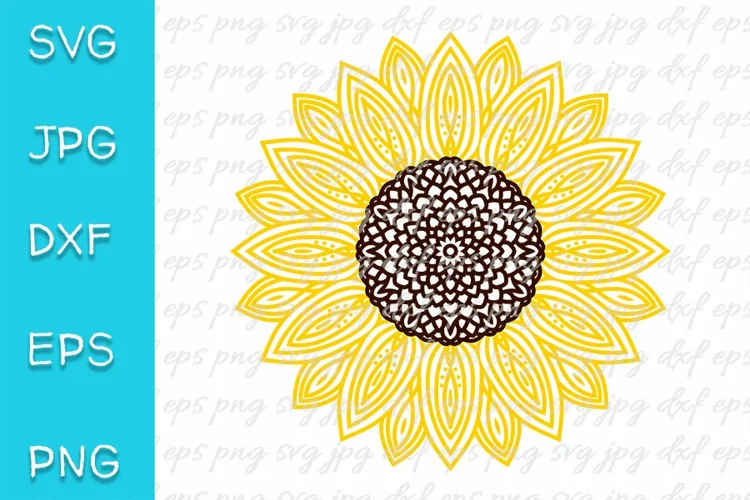 Sunflower SVG. Mandala, zentangle. PNG, EPS, JPEG, DXF file.