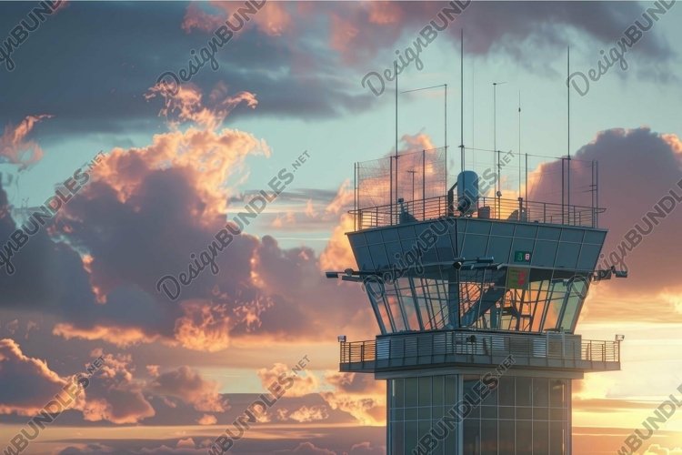 Sunset at the air traffic control tower example image 1