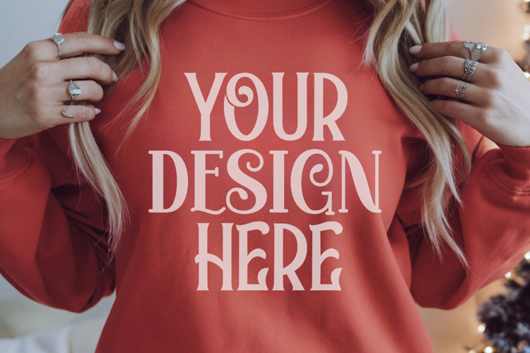 Christmas Gildan 18000 Red Crewneck Sweatshirt Mockup