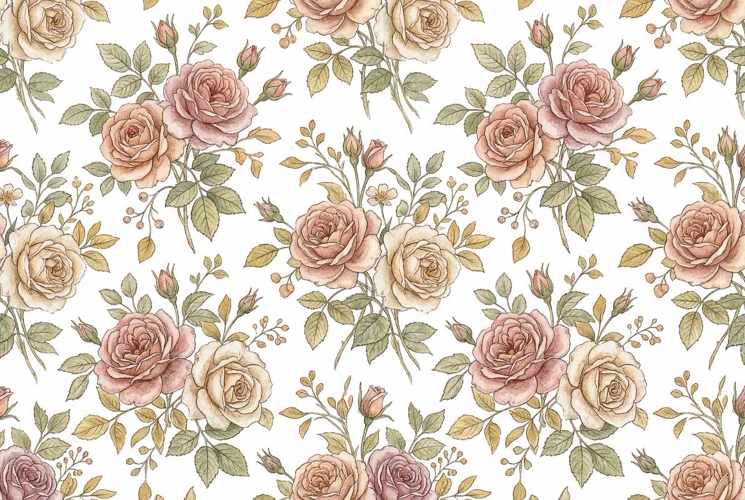 Vintage watercolor botanical seamless pattern