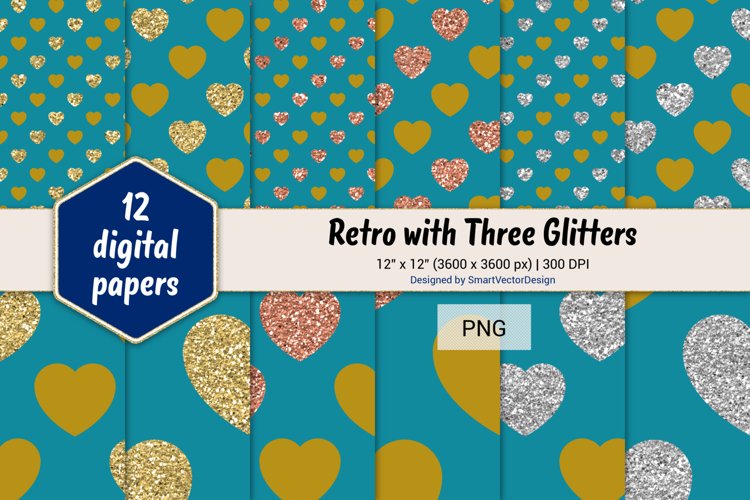 Hearts Retro with Three Glitters Color Combo #41 example image 1