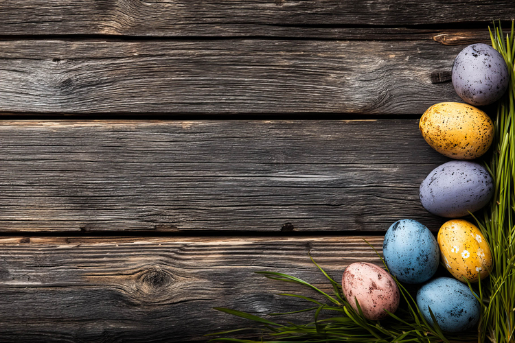 Colorful Easter Eggs on Wooden Background
