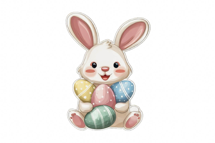 Cute Easter Bunny & Eggs PNG