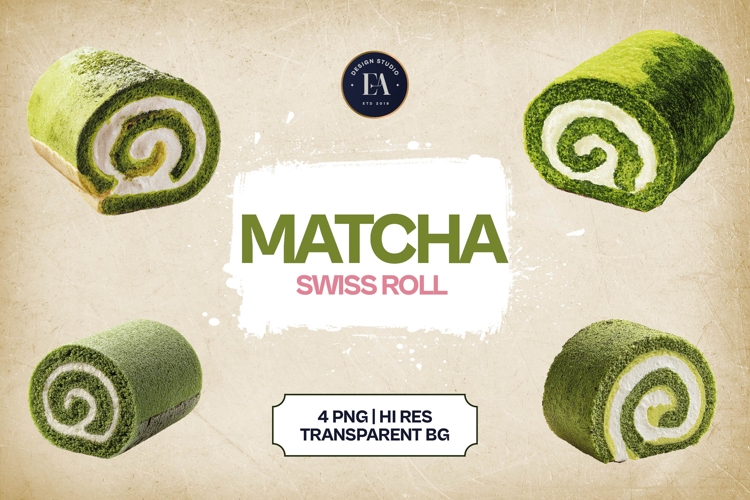 Matcha Swiss Roll Clipart Bundle 4 PNG