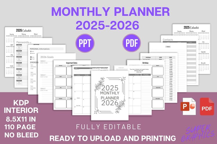 2025-2026 Monthly Planner 2 Year Calendar Agenda with Quotes