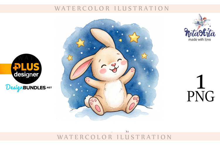 Christmas Bunny in Watercolor Style