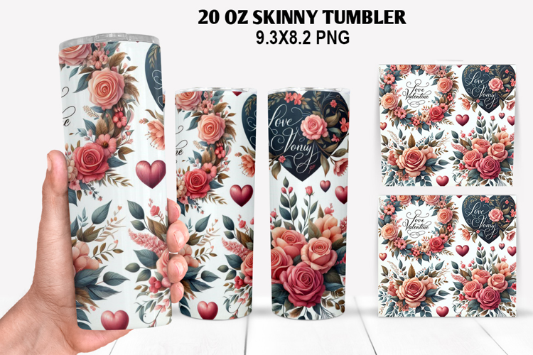 Valentine Skinny Tumbler 20oz Wrap Design, Valentine Tumbler