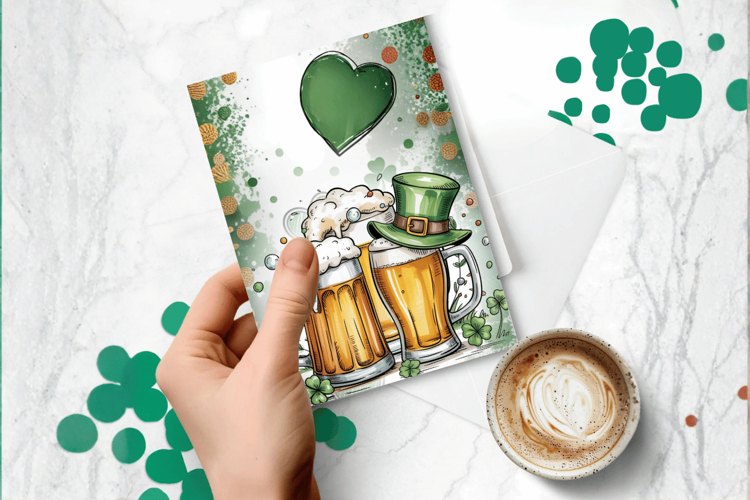 Clinking Irish Beer Mugs Greeting Card PNG Sublimation Desig