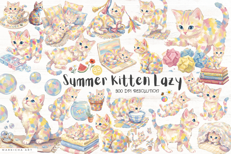 Summer Kitten Lazy Days Clipart example image 1