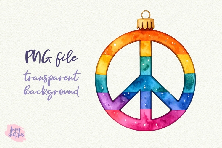 Retro Hippy Peace Sign Christmas Ornament Clipart Disco