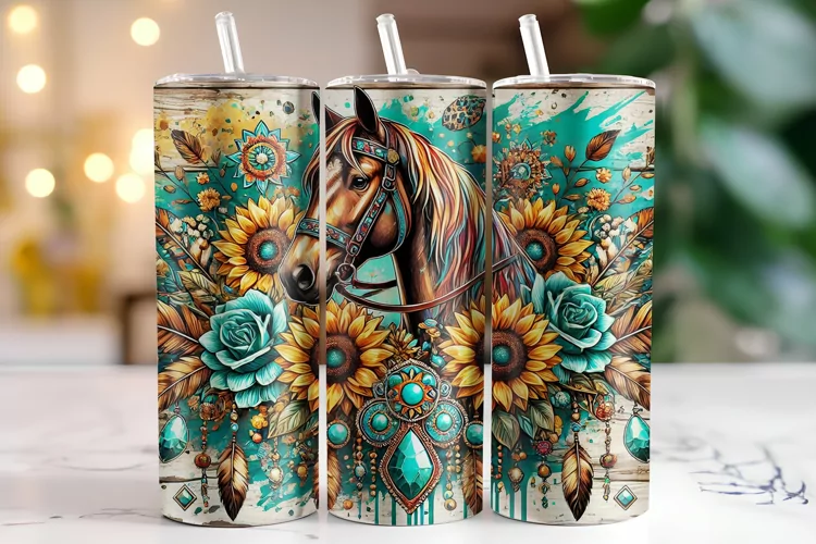 Sunflower & Horse Tumbler Wrap | Sublimation | Tumblers