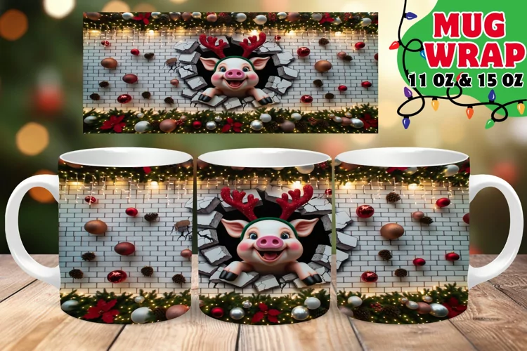3D Holiday Wall Buffoon Mug Wrap 11oz Printable