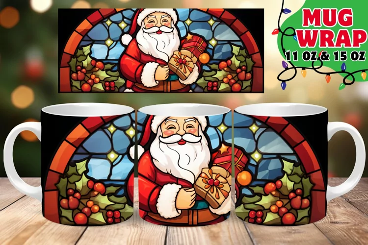 STAINED GLASS XMAS HARMONY 11OZ 15OZ MUG WRAP