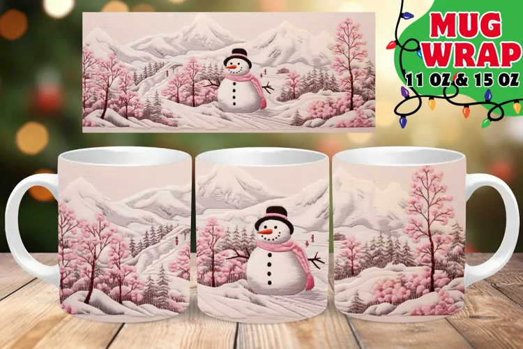 Snowman 3D Embroidered Christmas Fantasy 15oz Mug