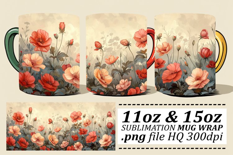 Flower Art Mug Wrap - Spring Pattern Design 11oz 15oz example image 1