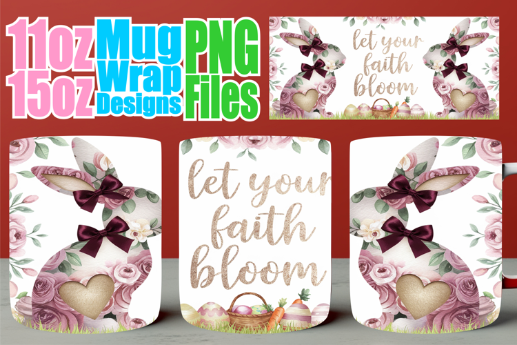 Radiant thoughts 11oz 15oz sublimation wrap, Easter Bunny