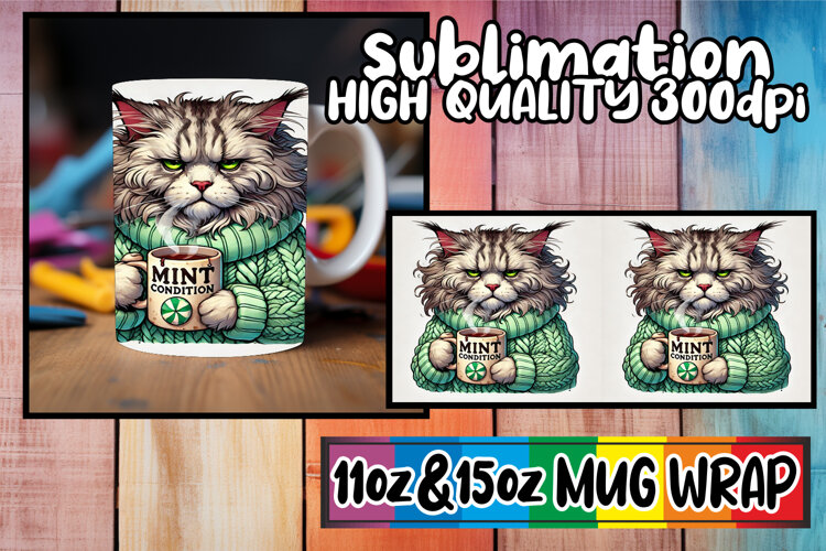 Radiant journeys 11oz 15oz sublimation wrap, Grumpy Cat example image 1