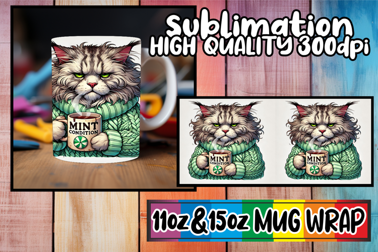 Radiant journeys 11oz 15oz sublimation wrap, Grumpy Cat