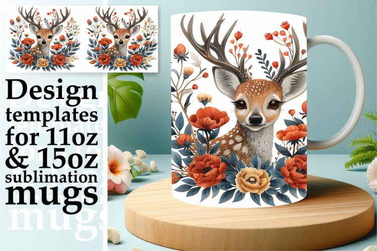 Sublimation Design Spring Deer Watercolor Mug example image 1