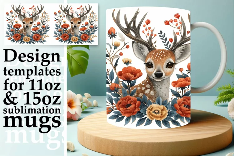 Sublimation Design Spring Deer Watercolor Mug