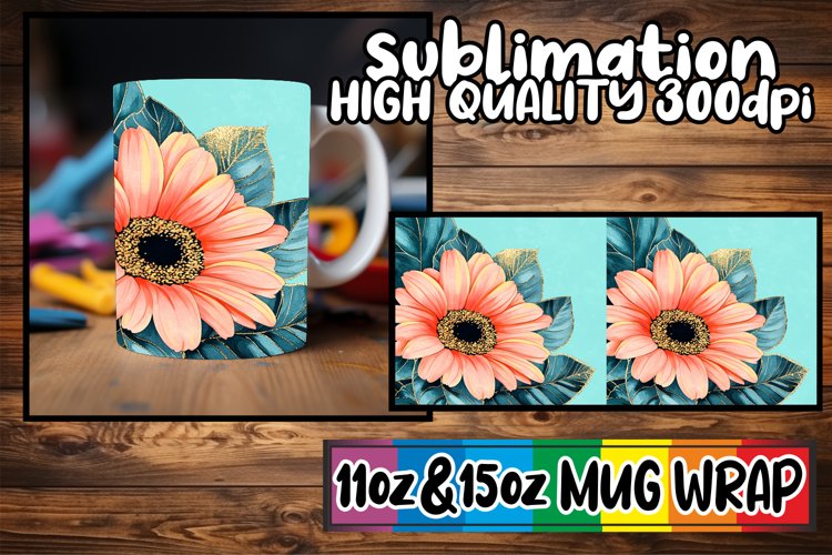 Simply stunning sublimation 11oz 15oz mug wrap, Flower