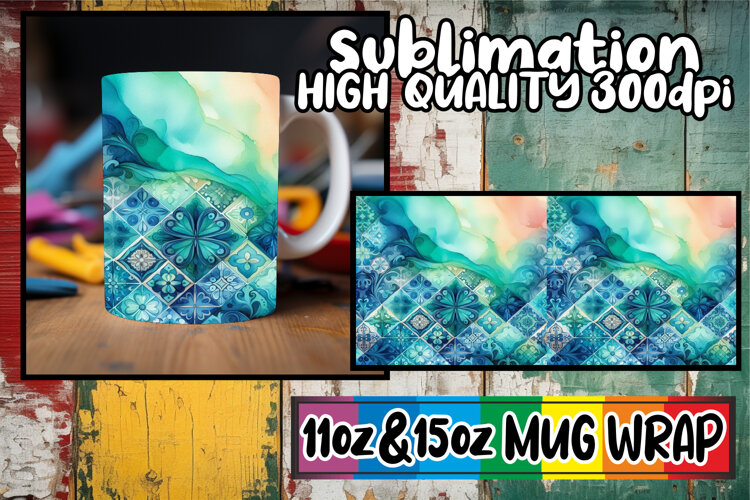 Sunshine bliss sublimation mug wrap, Watercolor Pattern example image 1