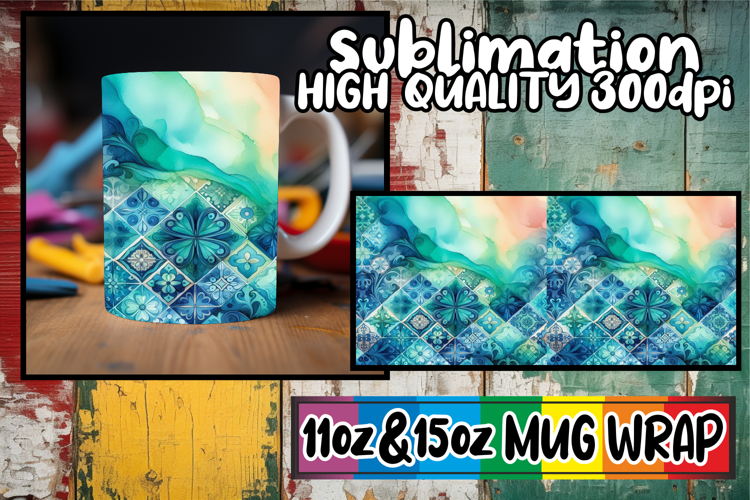 Sunshine bliss sublimation mug wrap, Watercolor Pattern