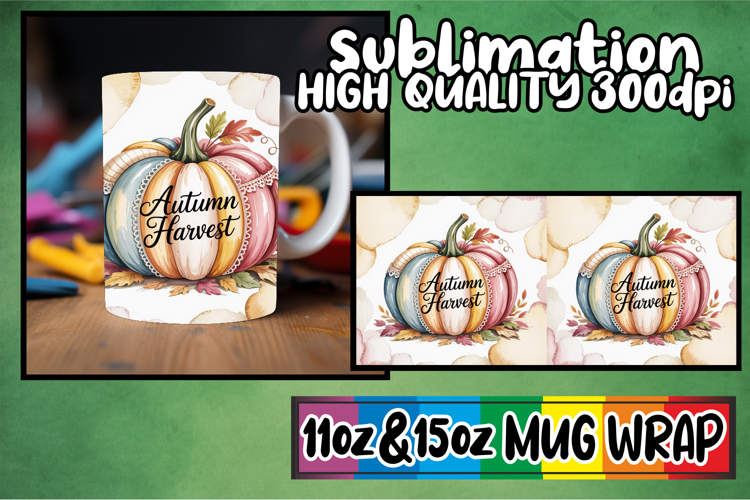 Bright horizons 11oz 15oz sublimation wrap, Pumpkin Watercol