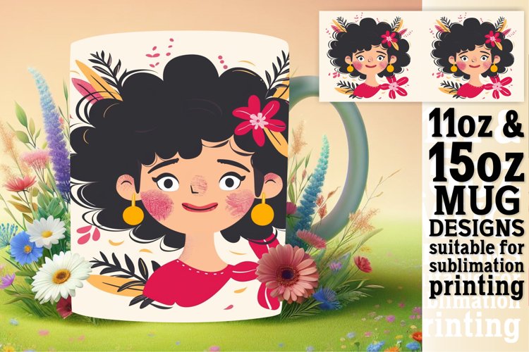 Artistic Flower-Crowned Woman Mug Wrap 11oz/15oz