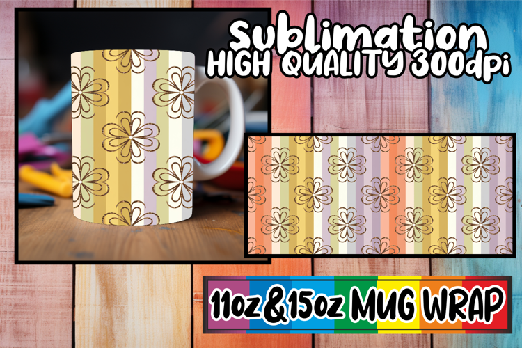 Joyful sunsets 11oz 15oz sublimation wrap, Gold Flower