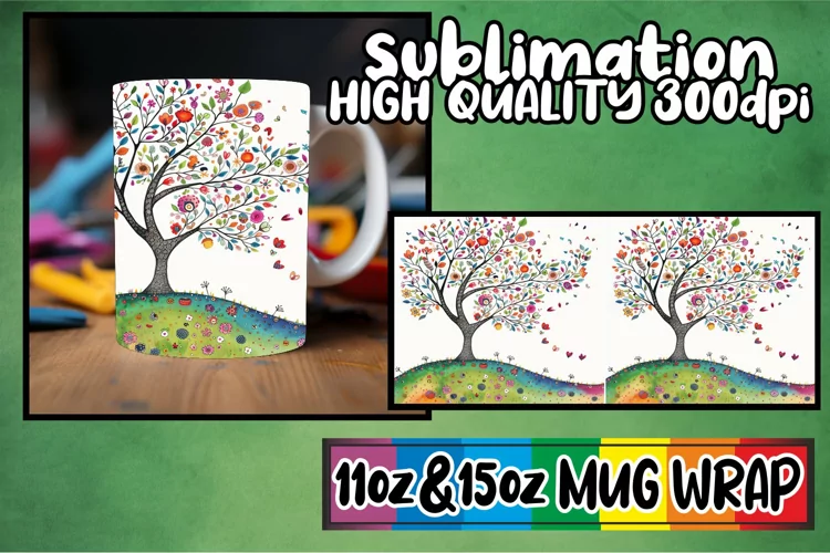 Pastel Tree Mug Wrap - Sublimation 11oz 15oz
