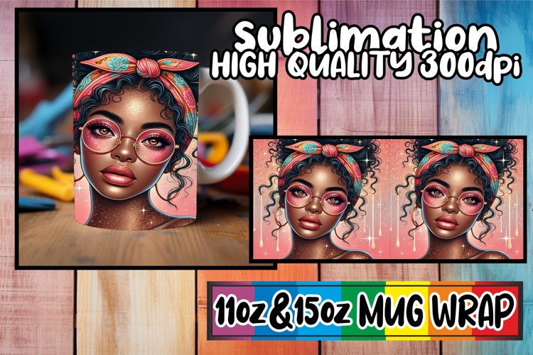 Cheerful smiles 11oz 15oz sublimation wrap, Afro Girl example image 1