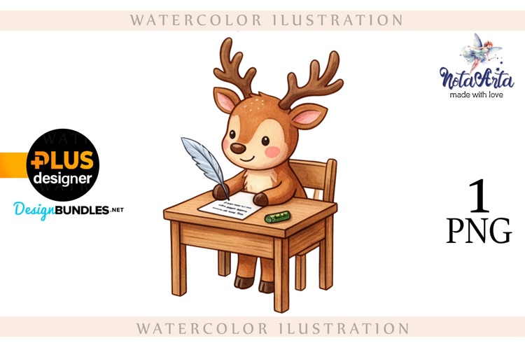Christmas deer watercolor illustration