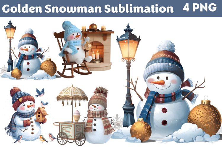 Golden Snowman Sublimation Clipart PNG