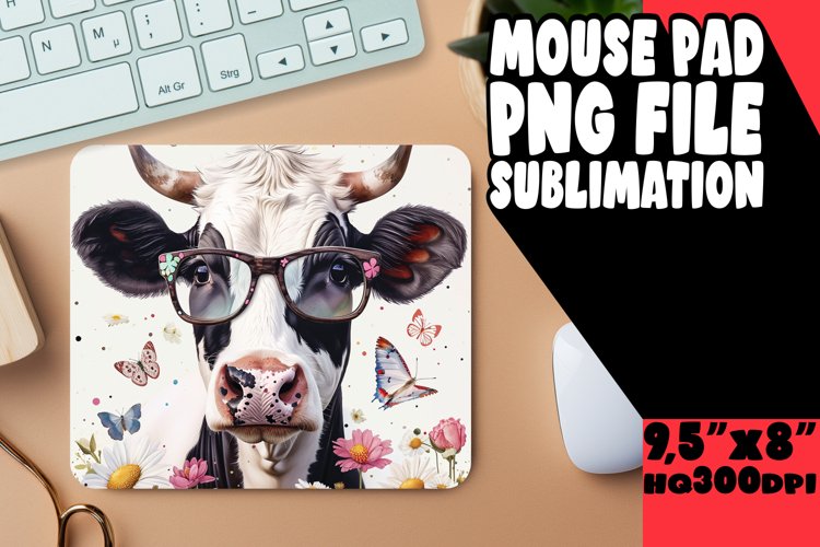 Elegant Watercolor Cow Mouse Pad: Spring Elegance example image 1