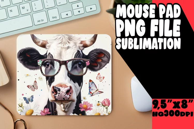 Elegant Watercolor Cow Mouse Pad: Spring Elegance