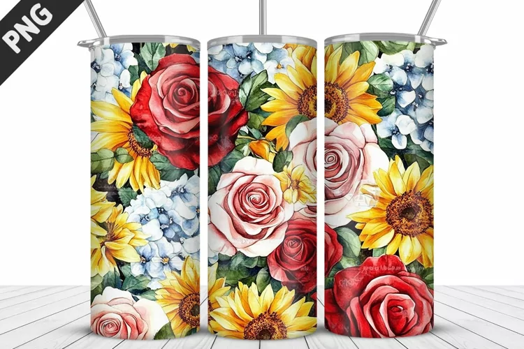 Valentine Rose Flowers Tumbler Wrap | Sublimation Design