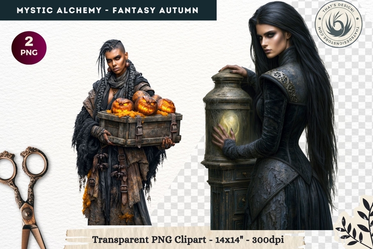 Gothic Witch Mystic Alchemy Clipart, Autumn Apothecary PNG
