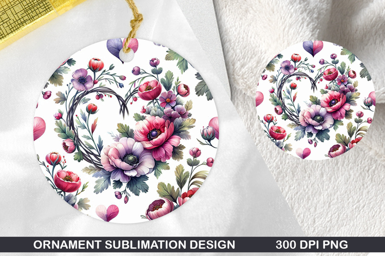 Floral Heart Stained Glass Ornament PNG, Digital Download Fi