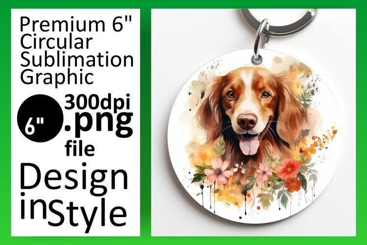 Watercolor Pup Ornament with Flowers example image 1