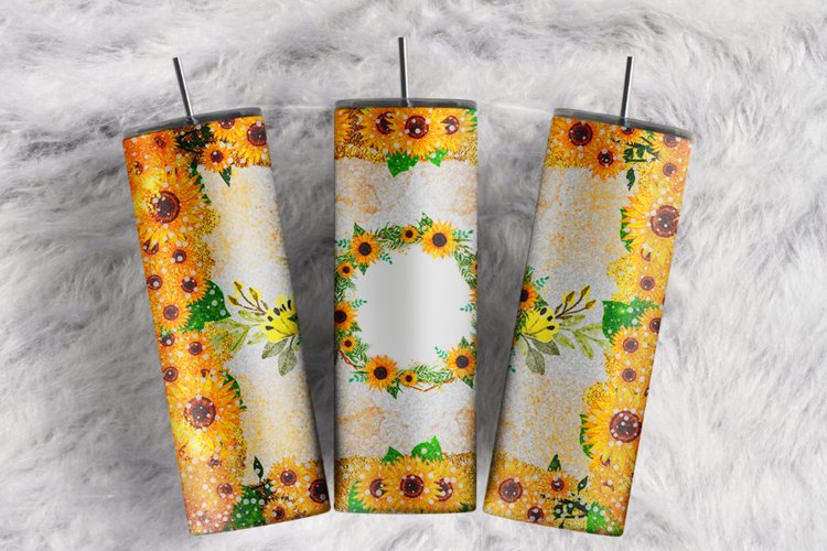 Custom Name Wrap Gold Sunflowers Summer 20 oz tumbler wrap